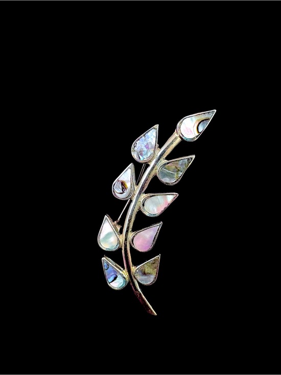 Alpaca Mexico Jewelry - Alpaca Mexico Silver Leaf Branch Brooch with Iridescent Abalone Inlay